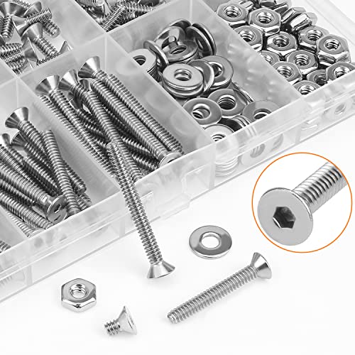 HELIFOUNER 250 Pieces #6-32 x 1/4" 5/16" 3/8" 1/2" 5/8" 3/4" 1" 1-1/4", Countersunk Head Socket Cap Screws Bolts Washers Nuts Kit, Coarse Thread, Fully Machine Threaded, 304 Stainless Steel - size: #6-32, style: Countersunk Head