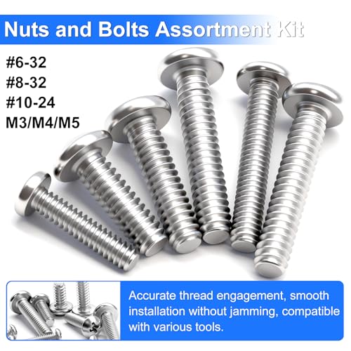 408PCS Machine Screws Nuts and Bolts Assortment Kit, 304 Stainless Steel Bolts #6-32#8-32#10-24 M3 M4 M5 Phillips Pan Head Hardware Screw Assortment Kit, Assorted Bolts, Nuts and Washers Kit - size: 408PCS
