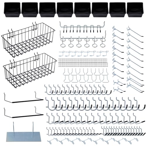 246PCS Pegboard Accessories Organizer Kit,Includes Pegboard Hooks,Bins,Baskets,Paper Towel Holder;Suitable for 1/8 and 1/4 Pegboard,Can be Used for Hanging Tools,Garage Storage,etc. (Black)