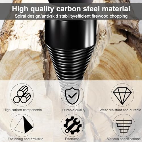 Wood Splitter Drill Bit 42mm + 32mm with Anti-Slip Gloves and 4 Drilling Handles, Log Splitter Drill Bit Kindling Splitter for Wood Splitting Drill Bit Heavy Duty Firewood Splitter Drill (42mm+32mm)