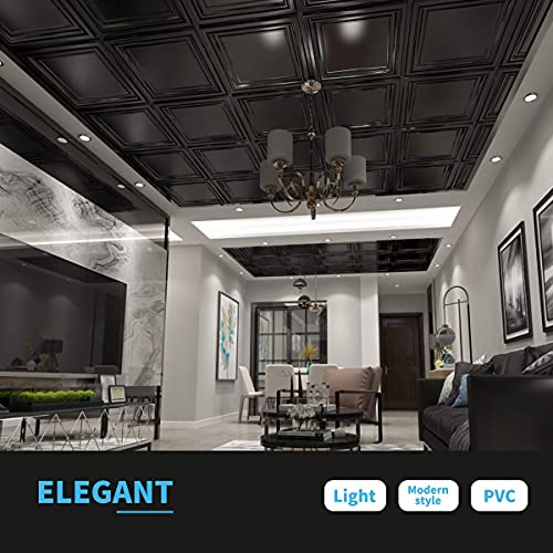 Art3d PVC Ceiling Tiles, 3D Plastic Sheet in Black, 2 x 2 ft, 12-Pack - color: Square Black, size: 24"x24"
