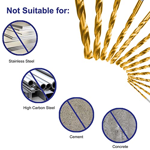 99 Pieces Titanium Twist Drill Bit Set, 135° Tip High Speed Steel, Size from 1/16" up to 3/8", Ideal Drilling in Wood/Cast Iron/Aluminum Alloy/Plastic/Fiberglass, with Hard Storage by HURRICANE - size: 99 Piece Twist Drill Bits Set 135°