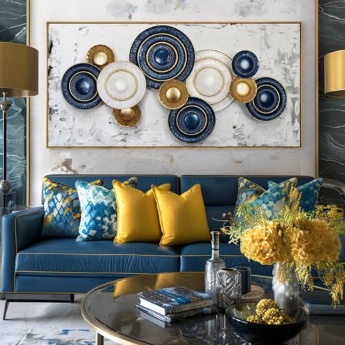 Wall Art Canvas Painting Blue and Yellow 20"x40" with Framed - color: 009-Metal, size: 40"L x 20"W