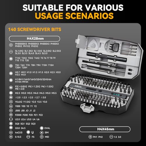 KELIN 156in1 Electric Screwdriver 5 Torque Levels 140 Magnetic Bits