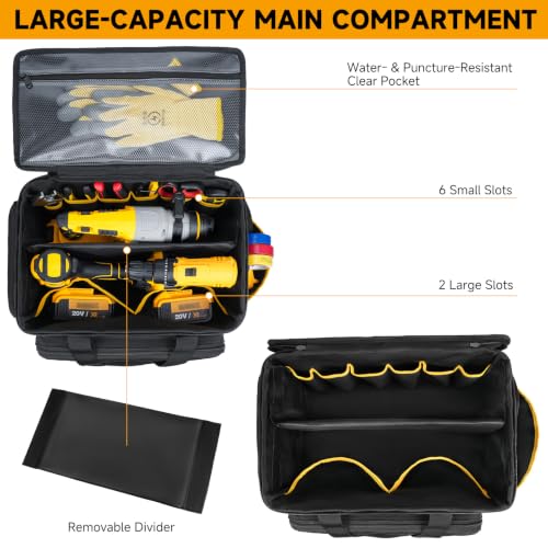 Tool Bag 15-Inch, Heavy-Duty Tool Storage Organizer, Portable Tool Box Tote - color: Black