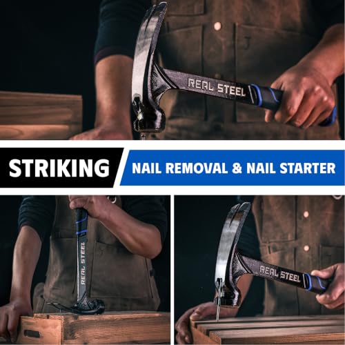 Real Steel 21 Oz One Piece Forged Milled Face Framing Hammer with Rip Claw 0517, Black - size: 21 oz