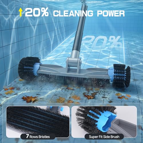 UIRWAY 4-in-1 Deluxe Swimming Pool Cleaning Kit - Includes Upgrade Triangular Pool Vacuum Head, Detachable Brush, Deep Leaf Skimmer Net, Adjustable Aluminum Pole Inground & Above Ground Pools - size: 13.7" Vacuum Head