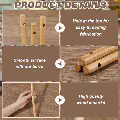 BENECREAT 6PCS Wooden Dowels with Two Holes, 11.8inch Navajo White Round Wooden Rod Sticks for Quilt Wall Hanging, Tapestry, Weaving, DIY Hardwood Craft, Hole: 5.5mm - color: Navajo White