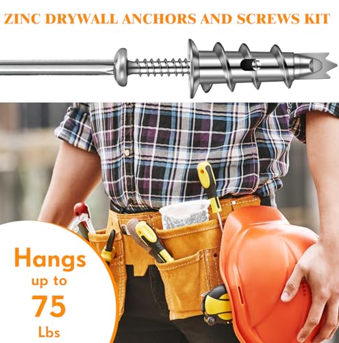 Yaocom 400 Pieces Zinc Self Drilling Drywall Anchors with Screws Kit, (200 Anchors+200 Screws) Bulk Heavy Duty Metal Wall Anchors and #8 x 1-1/4'' Screw
