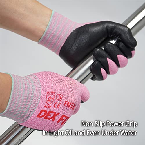DEX FIT Nitrile Work Gloves FN330, 3D Comfort Fit, Touchscreen Grip Gloves for Warehouse, Construction, Package Handling, Delivery & General Work, Men & Women, Pink, XS, 3 Pairs - color: Pink, size: X-Small (3 Pairs)