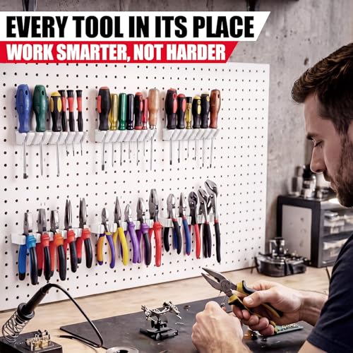 Junkin 6 Pcs Pegboard Screwdriver Holder and Pliers Organizer Set, White - color: White