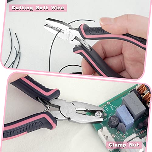 Mini Linemans Pliers Spring Loaded 5 Inches Wire Cutter with Serrated Jaw Chromium Vanadium Steel Construction Mini Combination Pliers for Jewelry Making, Pink Tool for Women - style: Linemans Pliers