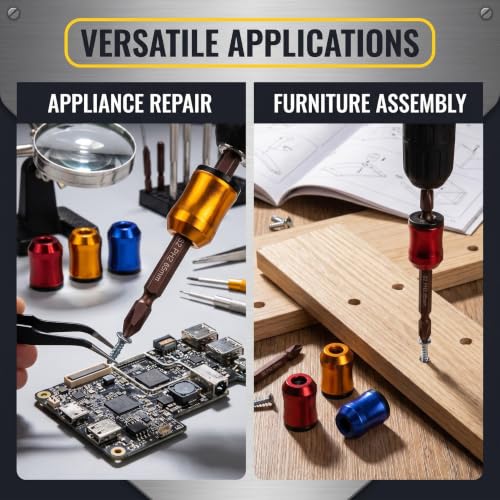 6 Pack Magnetic Screw Holder Rings &Screwdriver Bit Set, 1/4 Inch Hex Screwdriver Bit Holders for Impact Driver and Drill, Removable Screw Grippers for One-Handed Driving