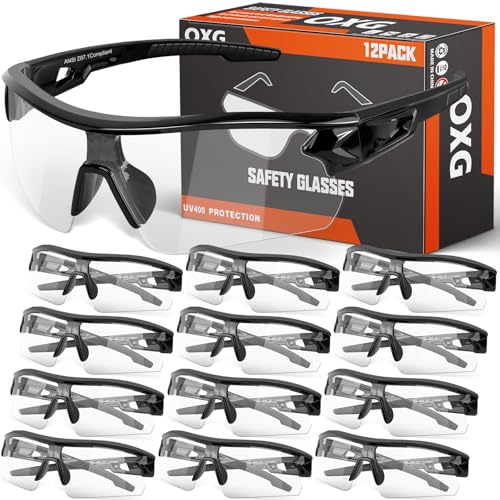OXG Work Safety Glasses for Men Women, ANSI Z87.1 UV Protection - color: 12p-clear