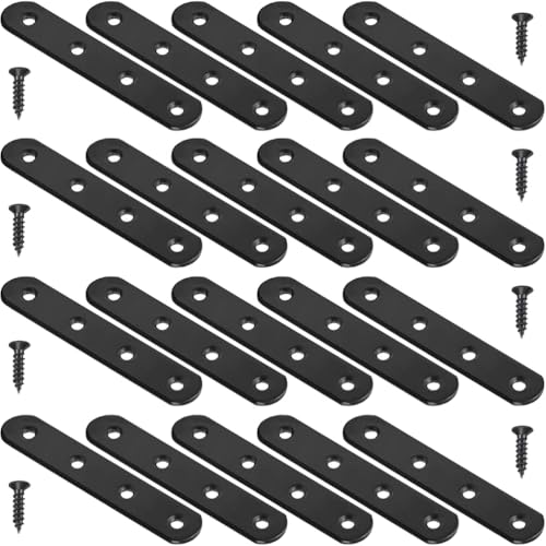 8 Pack Black Straight Brace Brackets 4 Inch Stainless Steel Flat Mending Plates, Heavy Duty Repair Fixing Joining Brackets for Wood Furniture with Screws