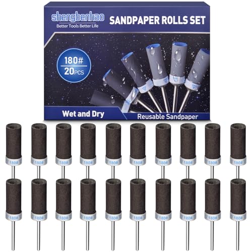 20Pcs 180 Grit Sanding Drums Sandpaper Sticks Set for Dremel Rotary Tool with 1/8" Shank, Sanding Bits Kit Rotary Tool Accessories for Metal Rust Removal/Jade Polishing/Stone Grinding (180 Grit) - style: 180 Grit