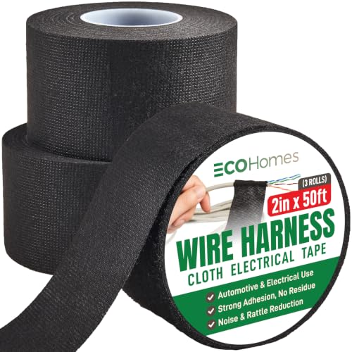 ECOHomes Wire Harness Cloth Electrical Tape, 2 Inch x 50 FT (3 Rolls) - size: 2" x 50 FT (3 Rolls)