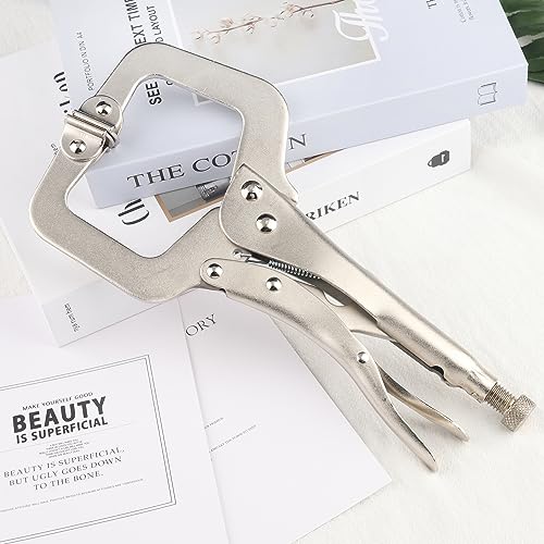 5 Pack 11 Inch C Clamp Locking Pliers,Locking C Clamp, Adjustable Nickel Plated C Pliers For Wood Working, Welding, Electrician Maintenance and more, by GENHAKON - size: 5 Pack 11 Inch