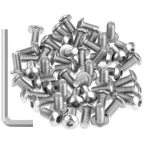 55 Pieces M5 x 10mm Button Head Socket Cap Screws, Thread Pitch 0.8mm, Sutemribor M5 Screws, 304 Stainless Steel, Fully Threaded, Silver - size: M5 x 10mm, style: Button Head
