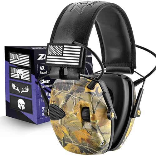 ZOHAN Shooting Ear Protection – Active Noise Cancelling, NRR 23dB, Electronic Over Ear Hearing Protection with Amplification for Gun Range & Hunting, Low Profile Adults Safety Earmuffs - Camo - color: With Patches-camo