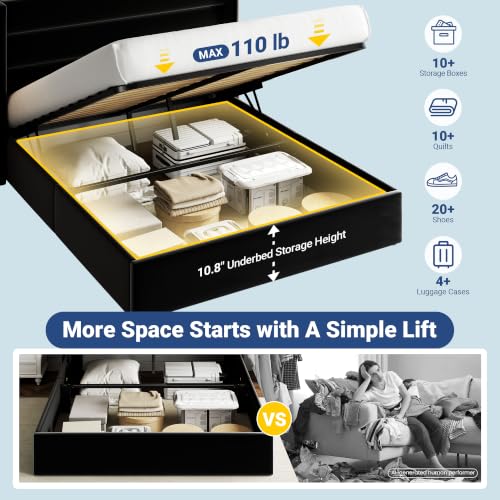 Allewie Queen Size Lift Up Hydraulic Storage Bed Frame Black - color: Black, size: Queen, style: Modern