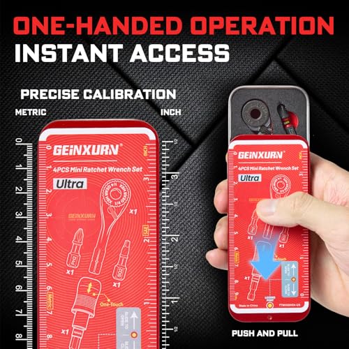 GEINXURN Mini Ratchet Wrench Set, 72 Teeth 1/4" Ratchet Wrench For Tight Spaces, Magnetic Locking Bit Holder and Driver Bit Comes in a Push-Pull Tin Case, Ideal for Repair and DIY projects - size: 04