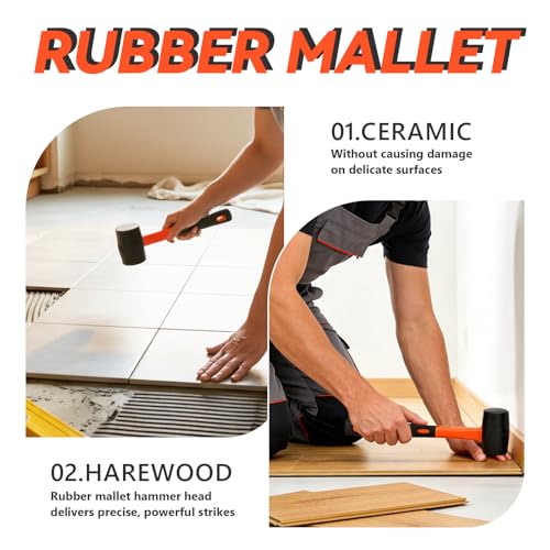 Rubber Mallet with Soft Hammer Head - 13.5 oz Rubber Mallet Hammer, Rubber Mallets Hammer for Woodworking, Flooring, Tile, Furniture Assembly, Fencing, & Woodwork Projects.（Bright Orange）