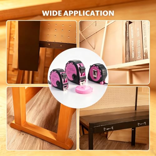 Lichamp Pink Tape Measure 4 Pack, 10ft x 5/8in, 16ft x 3/4in, 25ft x 1in