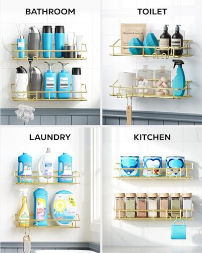 Nieifi Shower Caddy Adhesive, Shower Shelves, Shampoo Holder for Bathroom - color: Gold, size: 2 Pack