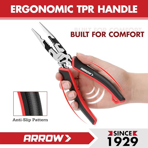 ARROW 6-in-1 Needle Nose Pliers, 8" Multipurpose Long Nose Pliers