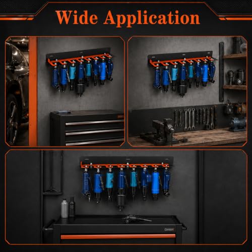 Air Tool Holder, 8 Slots Pneumatic Tool Rack for Garage Walls, Lockable Metal Hanger for Air Compressor Tools, Wall Mounted Organizer for Nail Guns, Tools Cart Storage Accessories