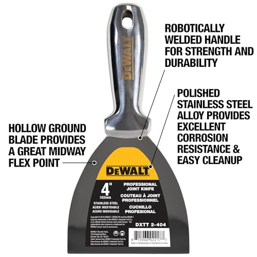 DEWALT 4" All Stainless Steel Joint Knife | One-Piece Premium Polished Metal Putty Blade | 2-404 - size: 4-Inch