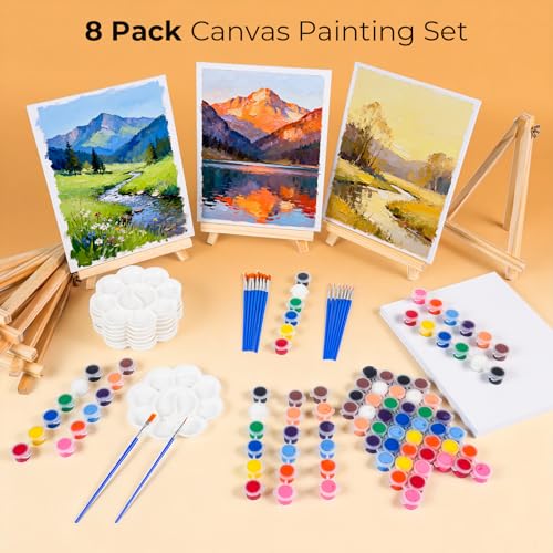 Nicpro 8 Pack 8×10 Inch Canvas for Painting,Sip and Paint Kit for Party