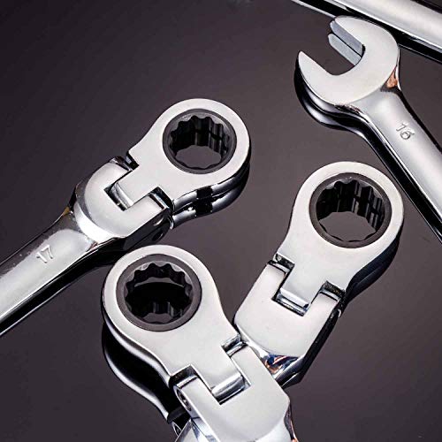 Qnkaa Flexible Ratchet Wrench Set 12pcs 8-19mm Spanner Gear Ring Ratcheting Combination Flexi Wrench Kit Metric Flex Head - size: 12-Piece Metric Set