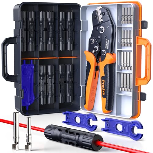 Preciva Solar Crimper Tool Kit, 10 Pairs MC4 Connectors & 2 Wrench, 1 Ratcheting Crimper for 13-9 AWG (2.5-6mm²) Cable, Waterproof PV Connector Assembly Kit with Carry Case for Solar Installation