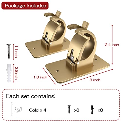 CIEMGNZOC 4PCS No Drill Curtain Rod Brackets, Gold Plastic, Self-Adhesive & Screw Mount, Holds Up To 20 Pounds, Suitable For Rods Up To 1.57 Inch Diameter - color: 4 Pcs Gold