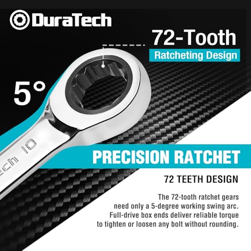 DURATECH 10mm Stubby Ratcheting Combination Wrench, Metric, CR-V Steel - size: 10 mm