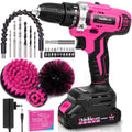 20V Pink Cordless Drill Set - Power Drill/Driver Kit with Drill Brush
