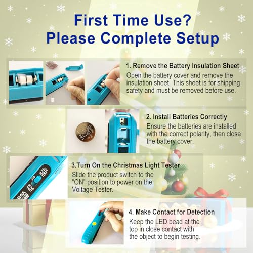 allsun Christmas Light Tester and Fixer with 50 Bulbs & Battery Tester, Non-Contact Voltage Detector Pen for Holiday String Lights, Fuse Tester Gun, Christmas Tree Light Repair Tool Kit - style: Light Tester+50pcs Blubs+Battery Tester
