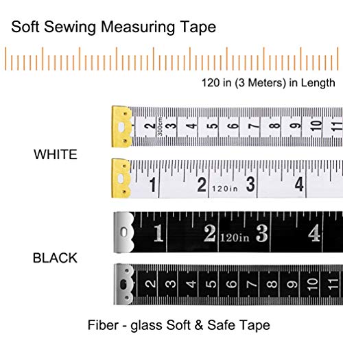 Tape Measure Body Measuring Tape, 120 Inch Soft Fabric Measuring Tape for Sewing Cloth Measurement, Double Scale Tailor Ruler for Weight Loss Medical Measurement Nursing Craft(White/Black) - color: Black and White