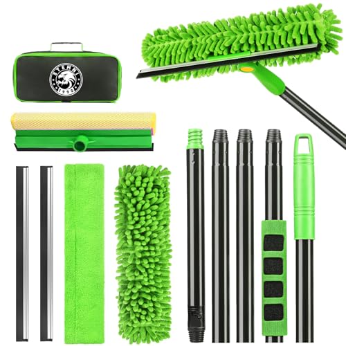 4-in-1 Window Cleaning Kit with Storage Bag, 79'' Window Squeegee Cleaner Tool with Extension Pole, Professional Window Washing Equipment for Home, Outdoor Windows, Glass, Shower, Commercial