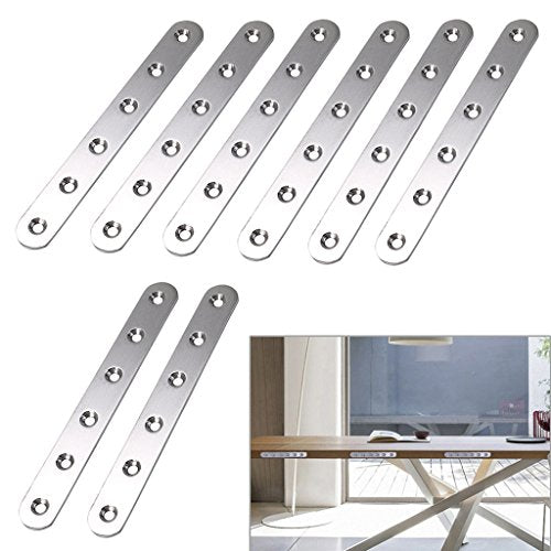 Sumnacon 8 Pcs Stainless Steel Flat Plates - 6 Inch Heavy Duty Mending Plate Straight Corner Brace Brackets Connector Furniture Repair Fixing Joint with Screws, Silver - size: 6 Inch Silver