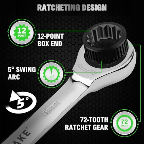 12-Piece Ratchet Wrench Set, Metric 6-18mm Ratchet Combination Wrenches Set, 12-Point 72-Tooth Ratcheting Spanners with Magnetic Base Organizer, Chrome Vanadium Steel for Automotive Mechanic Tool - style: Ratchet Metric