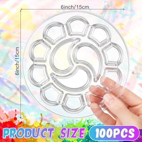 100 Pcs Large Clear Round Paint Tray Palette Disposable Watercolor Palette Acrylic Paint Pallet Color Mixing Tray for Painting Party Oil Watercolor Craft Supplies DIY - style: Round
