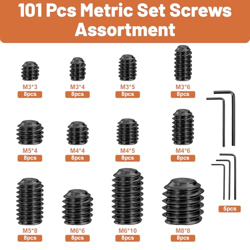 101-Piece Metric Set Screw Assortment Kit, M3-M8, 12.9 Alloy Steel - color: Black-Metric-101 Pcs