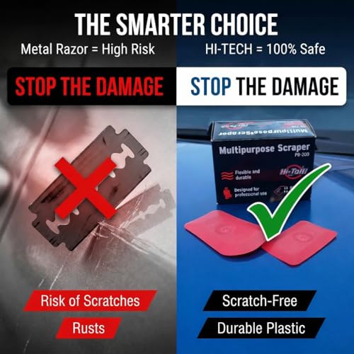 HI-TECH PB200 Plastic Scraper Tool – Decal, Sticker, Label Remover for Cars & Home Use – 3X Larger Ergonomic Design – Residue-Free Cleaning (12 Pack)