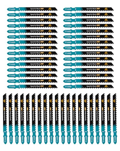 50pcs Jigsaw Blades T144D for Wood Cutting - Straight Cut, 4TPI T-Shank Jigsaw Blades - size: T144D