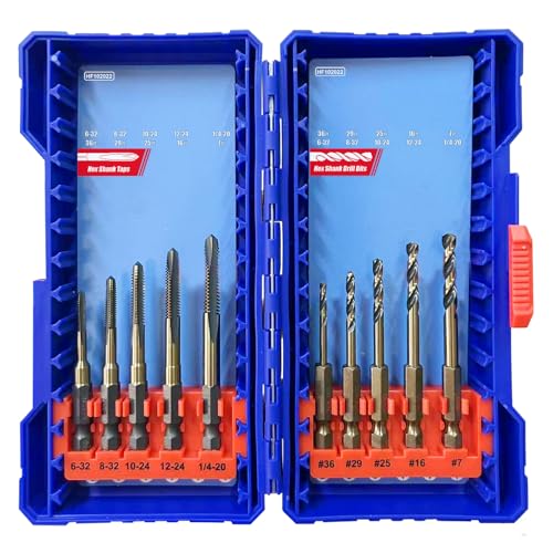 HighFire 10-Piece Hex Shank Drill and Tap Set for Metal, Impact Drill Bit Set, Upgrade Combination of Drill and Tap Set 6-32 UNC to 1/4-20 UNC, MRO & Industrial Grade, DIY Hex Screwdriver - size: 10pcs tap&drill