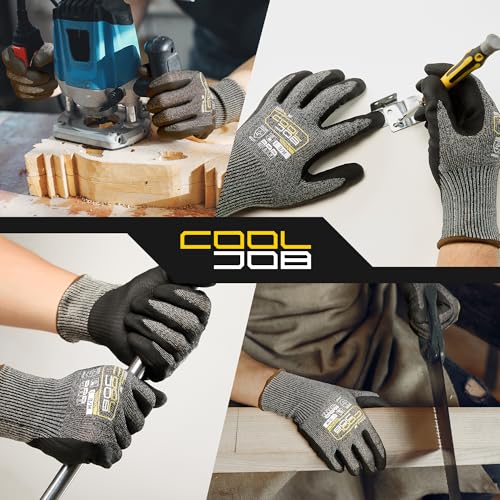 COOLJOB ANSI A7 Cut Resistant Gloves - 1/3/12 Pairs, Nitrile Rubber Dipped Safety Work Gloves with Reinforced Thumb, Non Slip, Breathable, Touchscreen, for Fishing, Gardening, Grey Xlarge - size: X-Large, style: A7 Pack of 12
