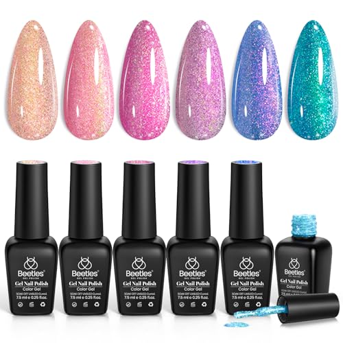 Beetles Chameleon Gel Polish Set - 6 Colors Crushed Diamond Glitter Gel - color: 0-Whimsical Wonders